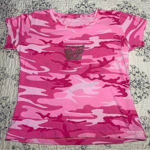 Y2k pink camo bullet babe graphic baby tee